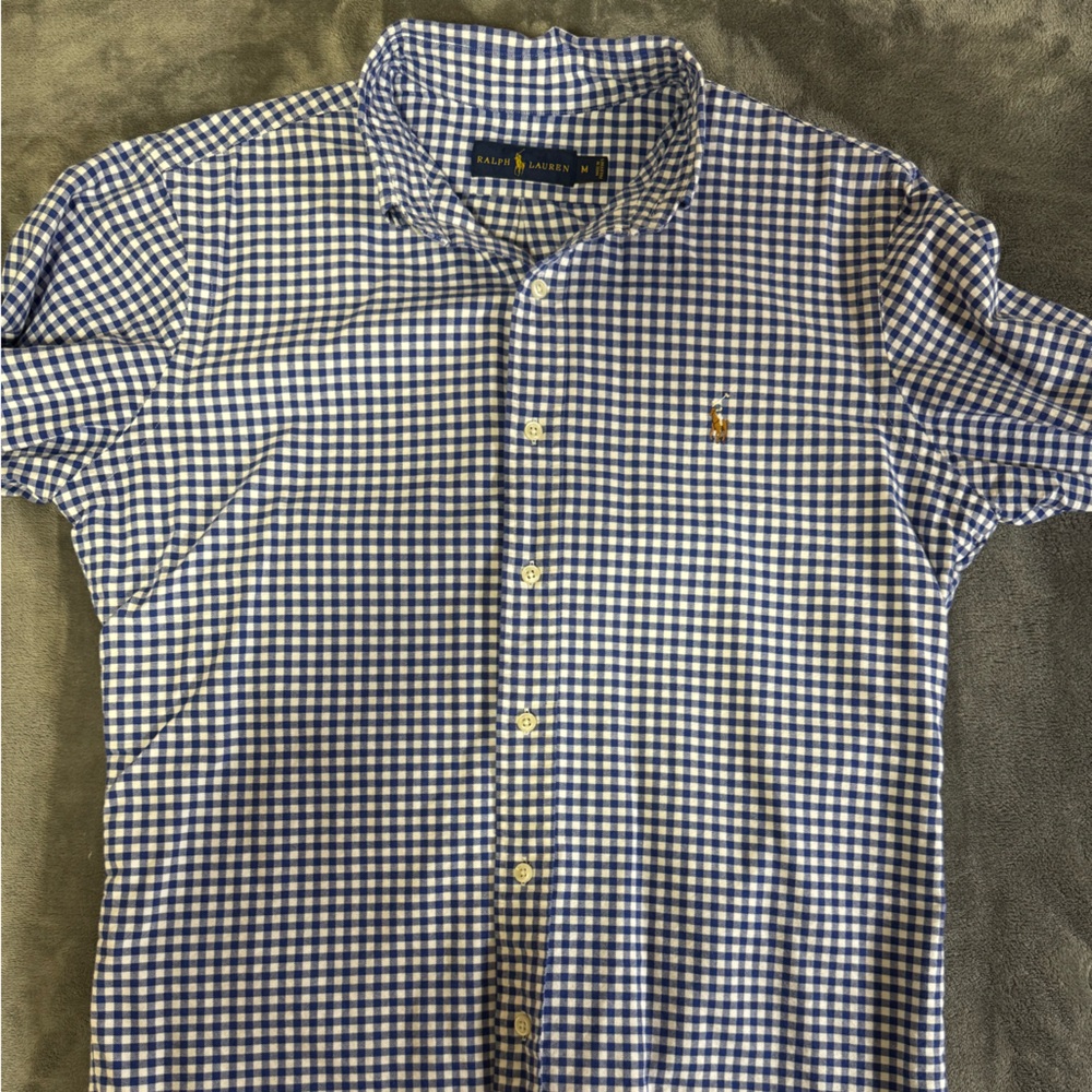 Ralph Lauren Men’s Blue & White Gingham Button-Down Shirt – Size M